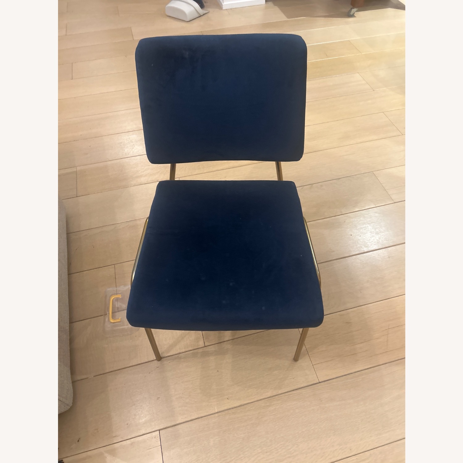 West Elm Wire Frame Blue Fabric Dining Chairs - image-1