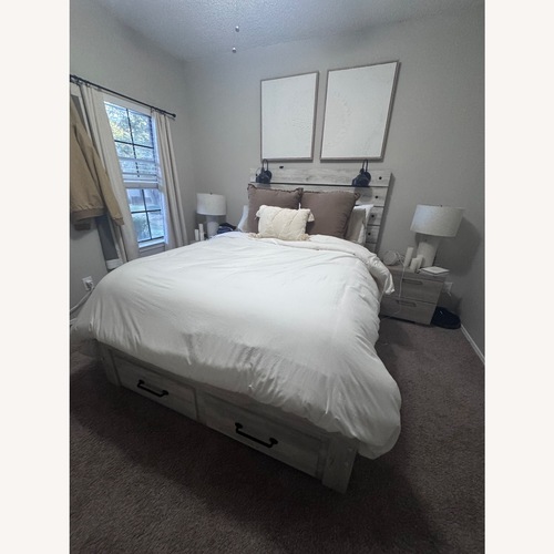 Used Wayfair Cambeck Light Gray Wood Queen Bed for sale on AptDeco