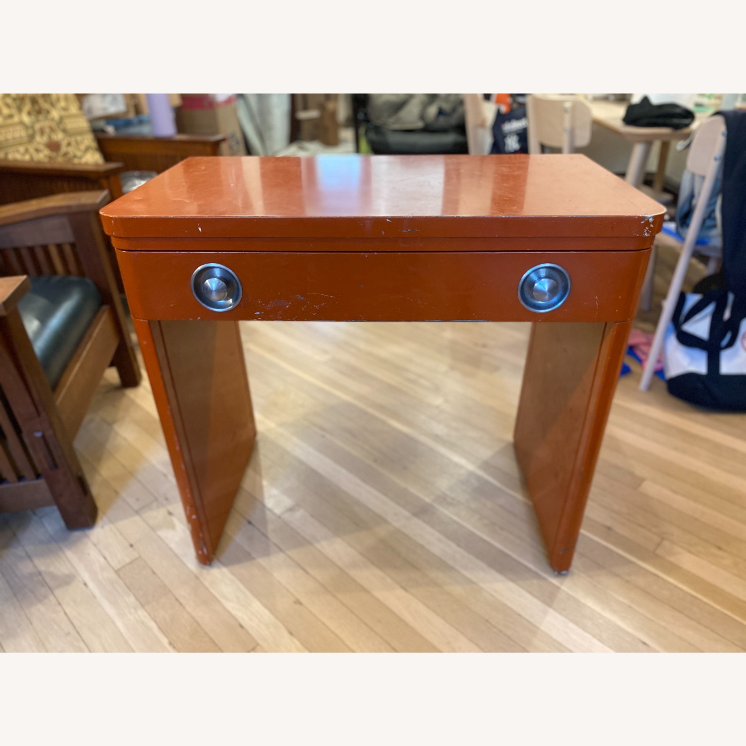 Vintage Industrial Orange Metal Desk - image-6