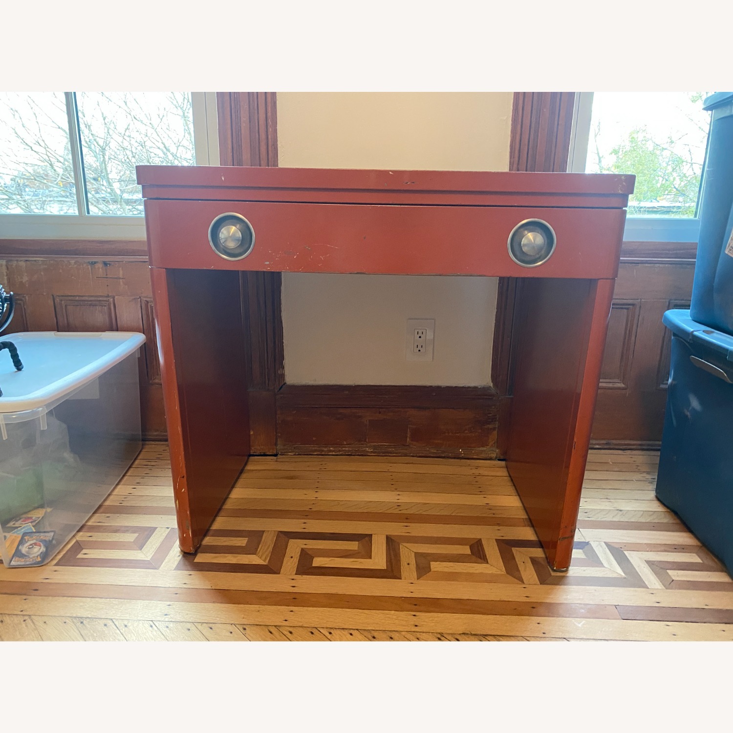 Vintage Industrial Orange Metal Desk - image-7