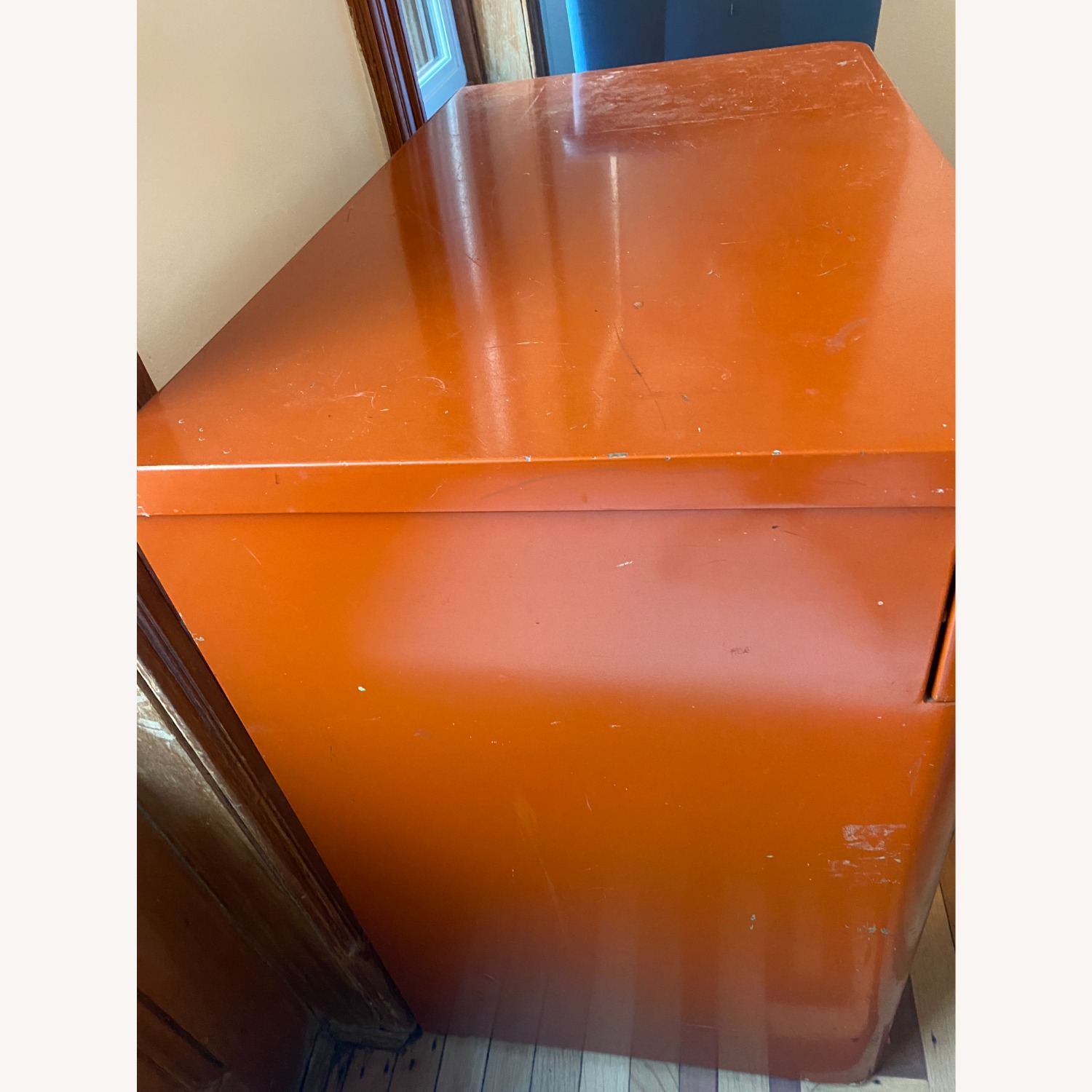 Vintage Industrial Orange Metal Desk - image-8