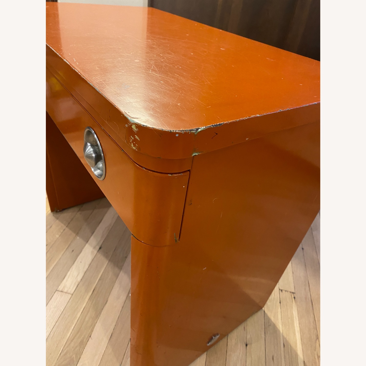 Vintage Industrial Orange Metal Desk - image-5
