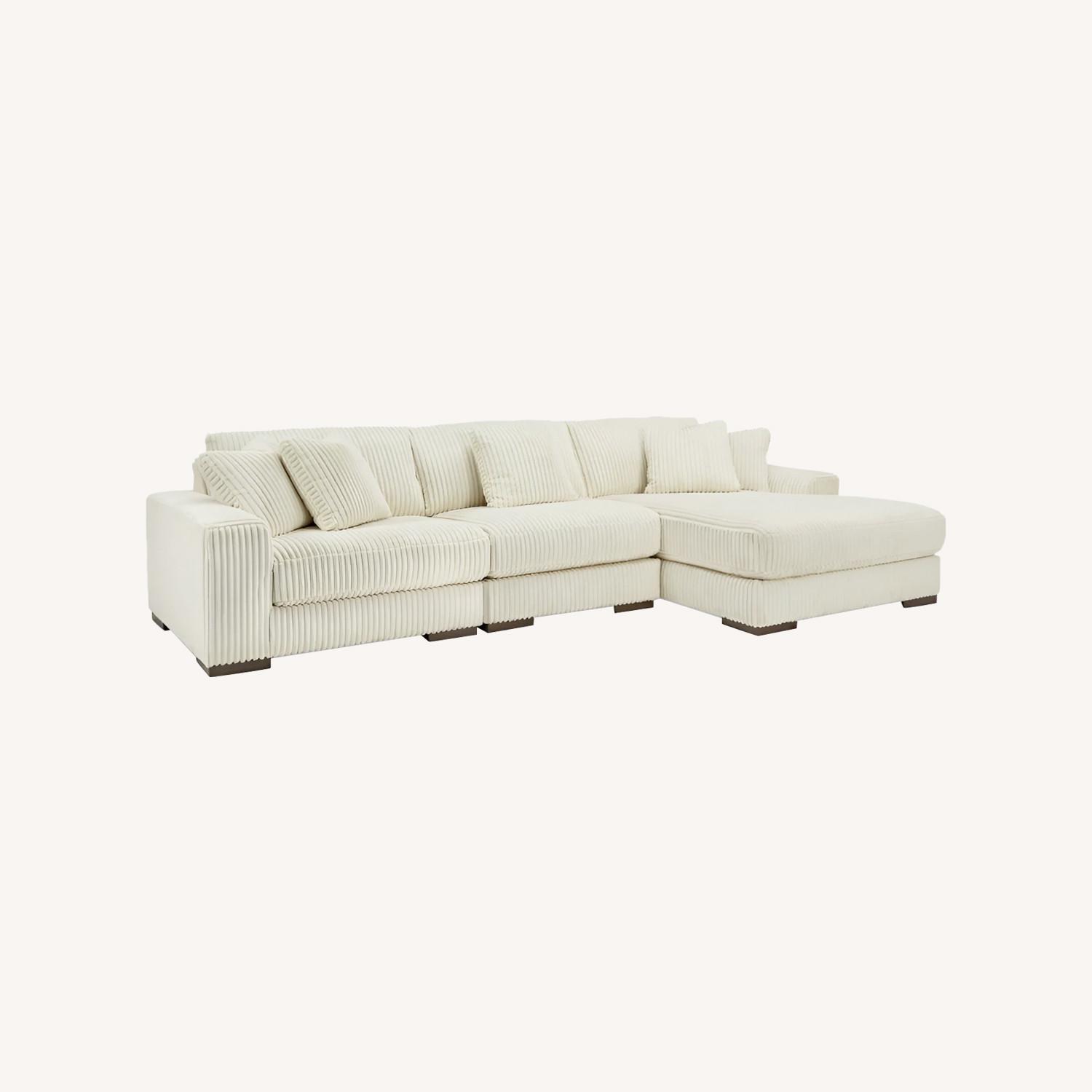 Jennifer Convertibles 3-peice Fabric Sectional With Chaise, Ivory  - image-0