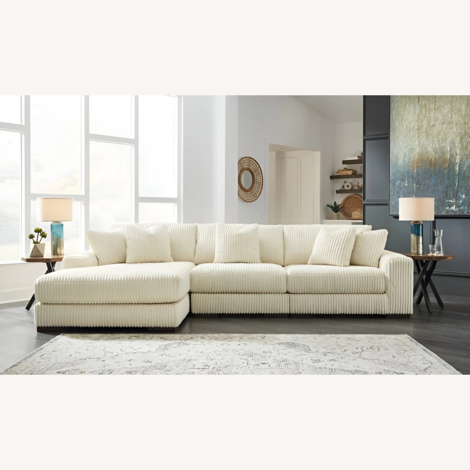 Jennifer Convertibles 3-peice Fabric Sectional With Chaise, Ivory  - image-4