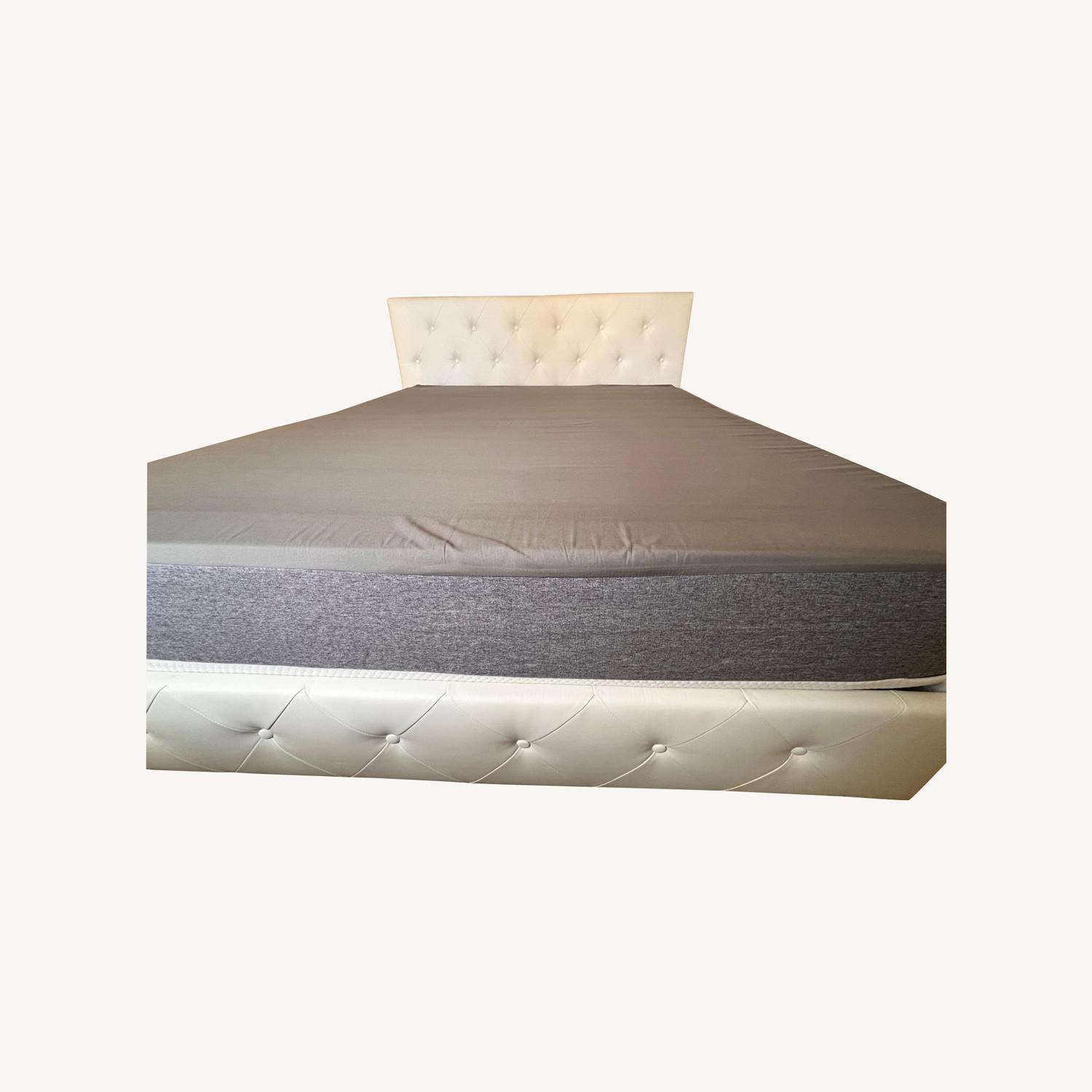 White Faux Leather Queen Bed - image-0