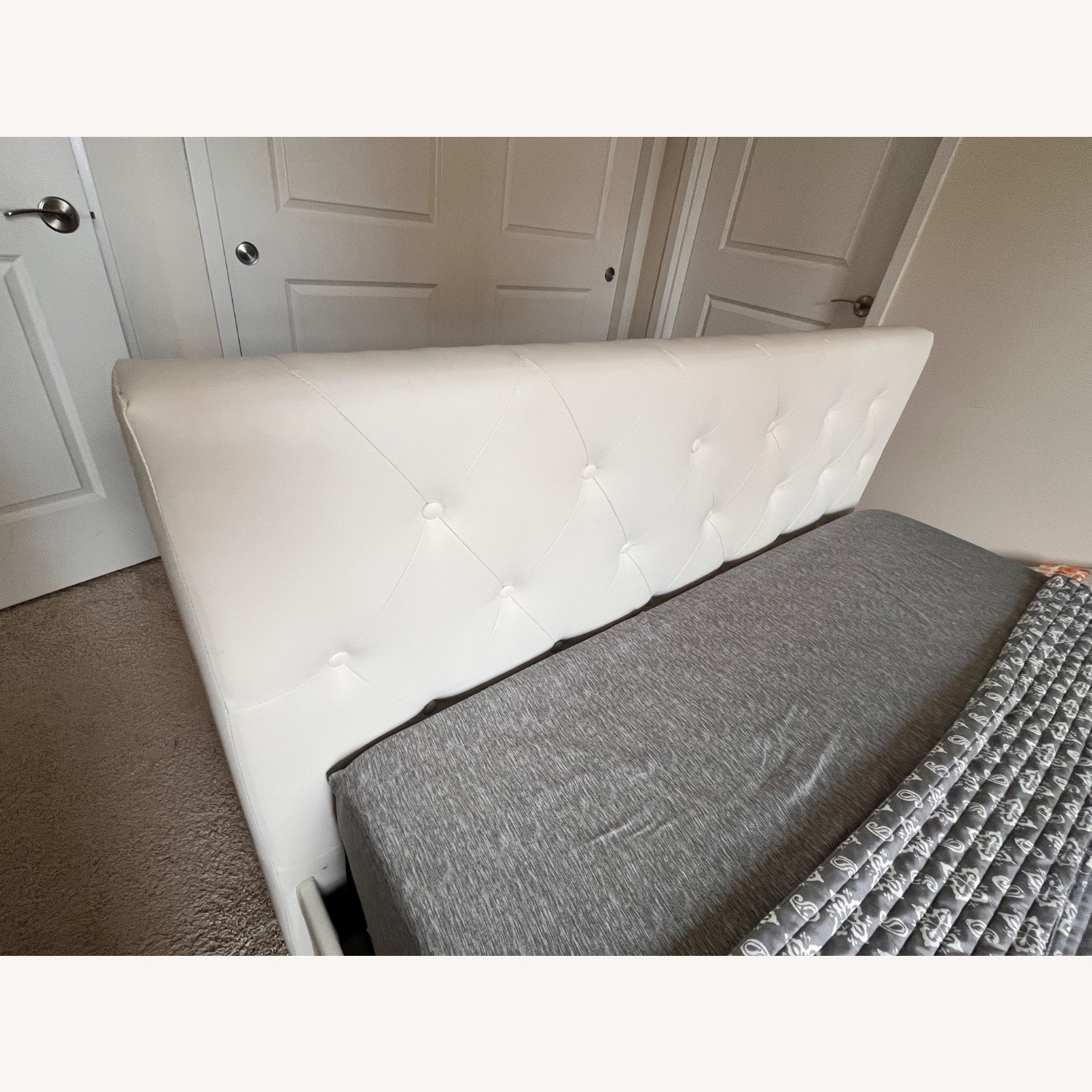 White Faux Leather Queen Bed - image-4