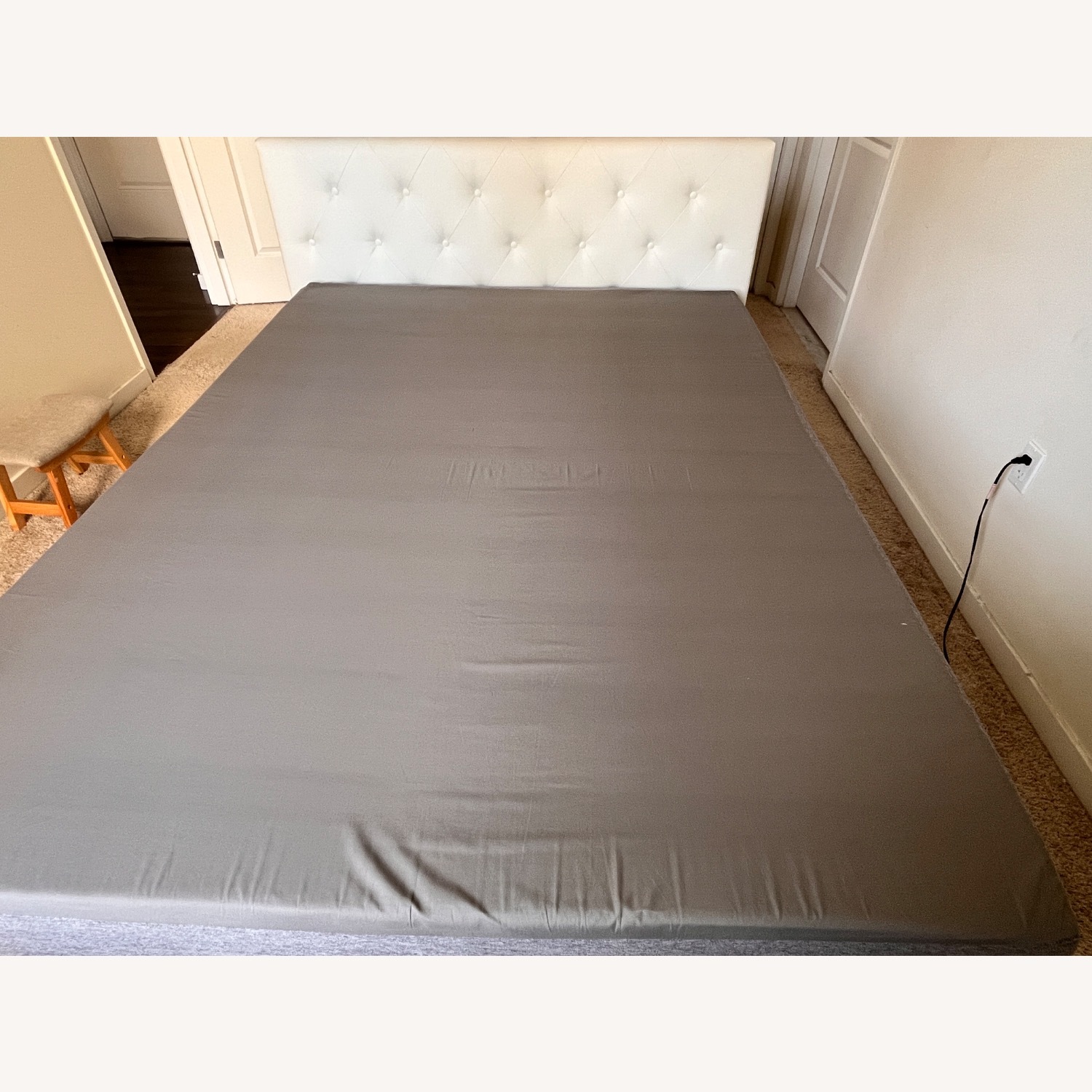 White Faux Leather Queen Bed - image-2