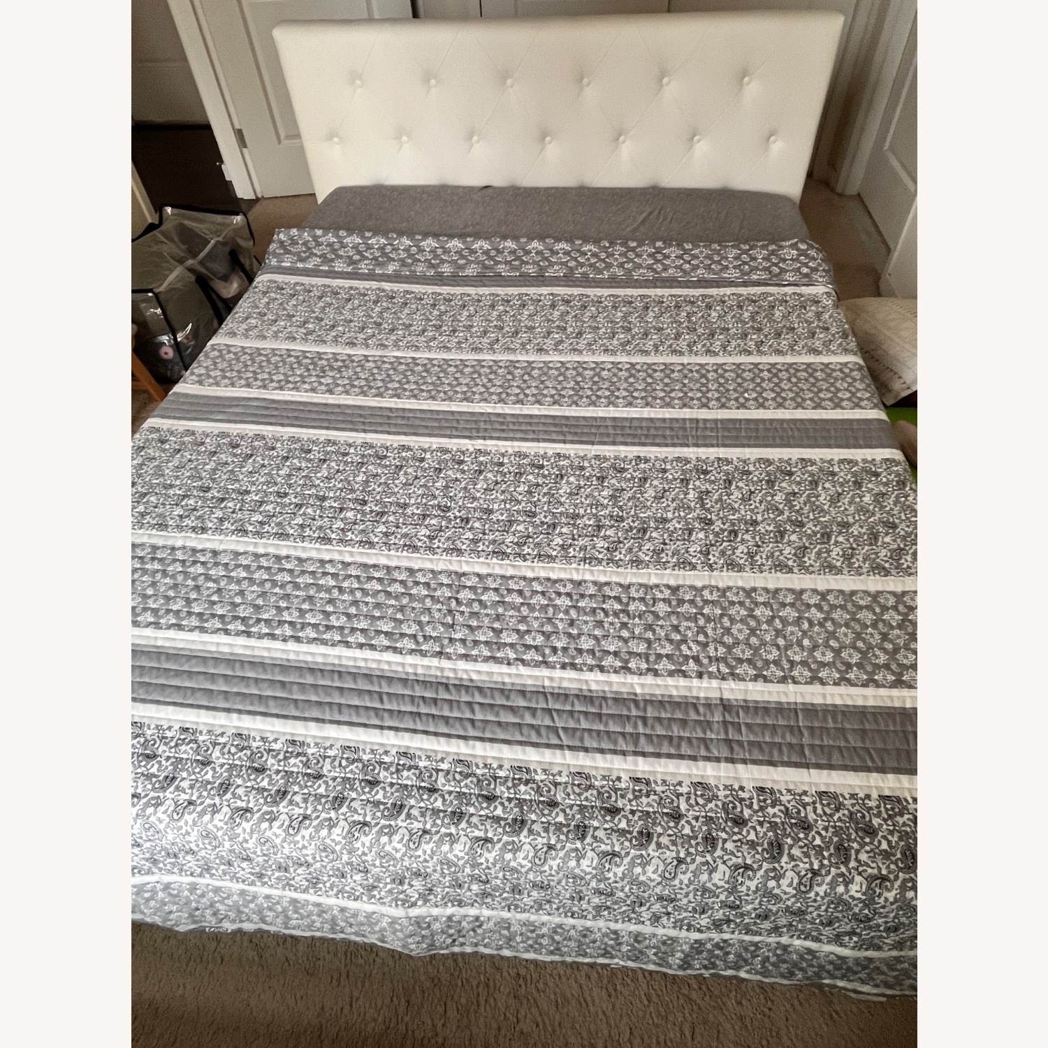 White Faux Leather Queen Bed - image-5