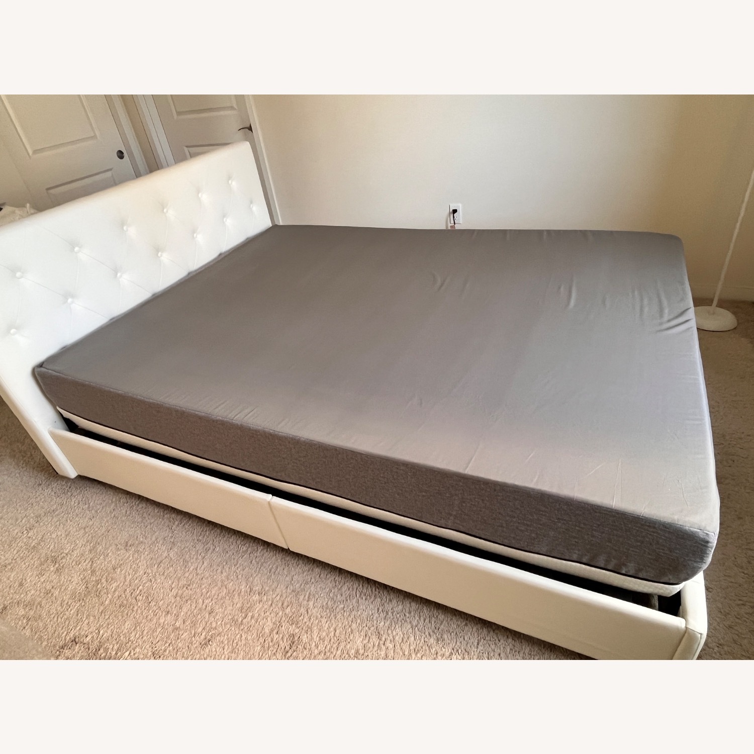 White Faux Leather Queen Bed - image-3