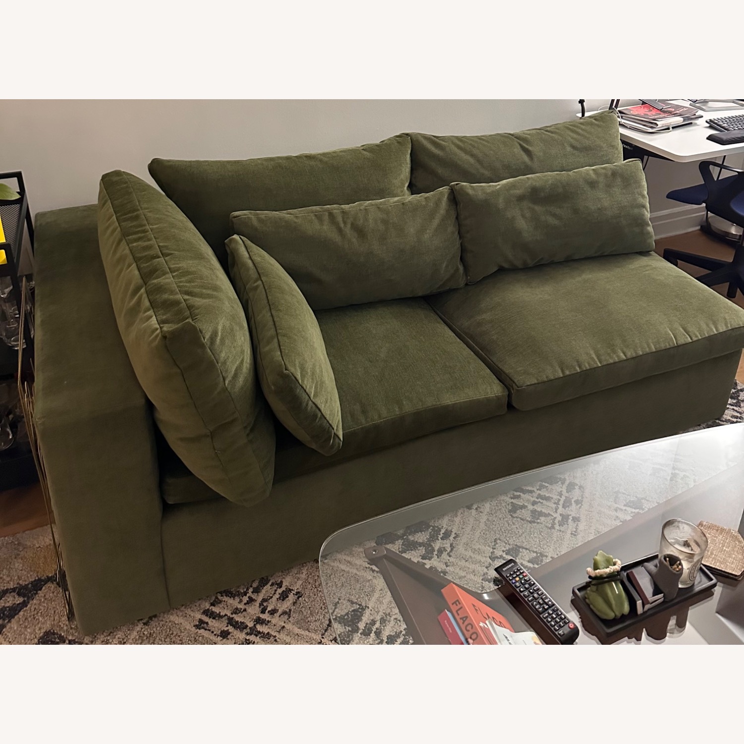 West Elm Harmony Modular Green Velvet 2 Seater Sofa - image-3