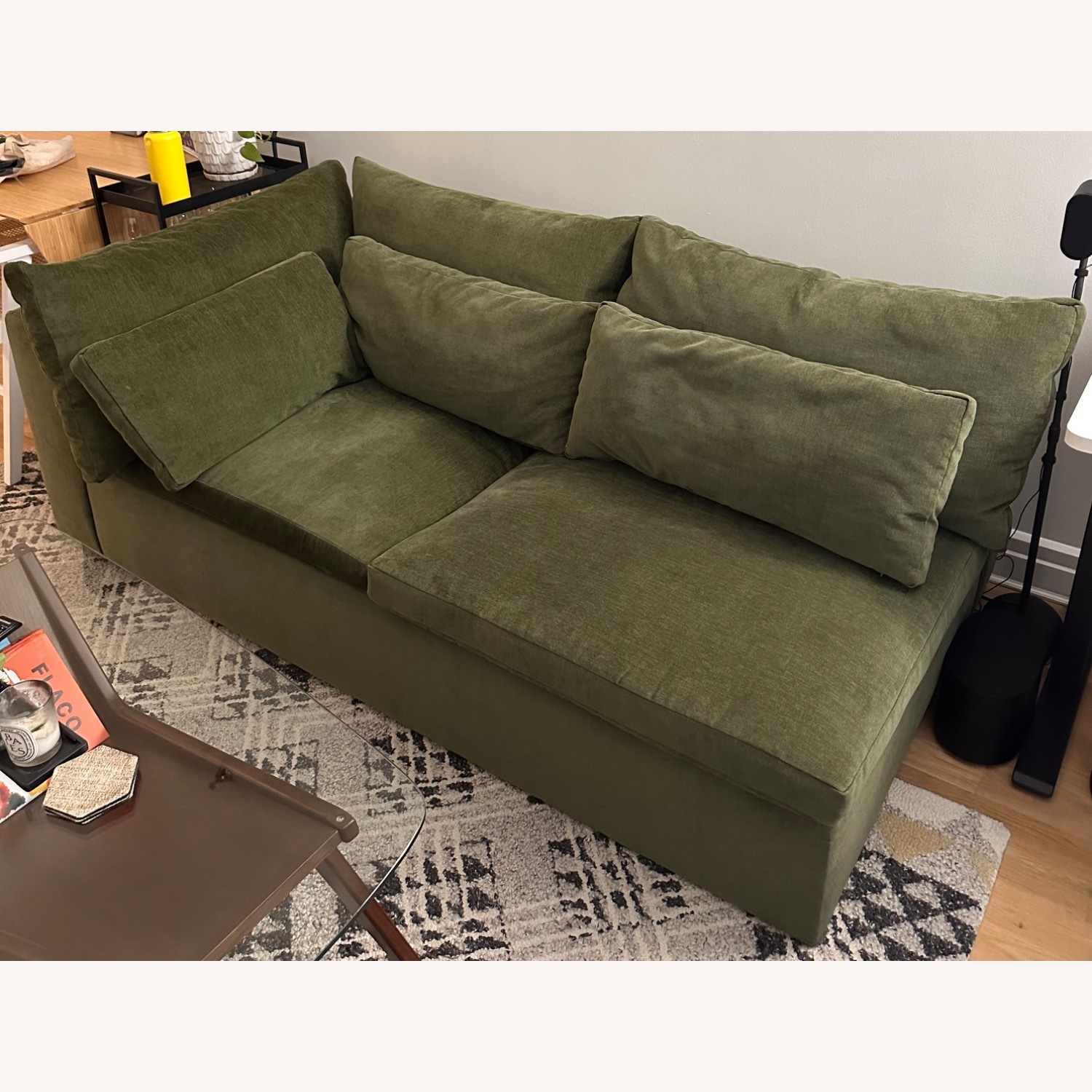 West Elm Harmony Modular Green Velvet 2 Seater Sofa - image-4