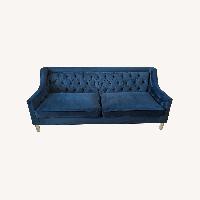 American Signature Blue Velvet Tufted Sofa