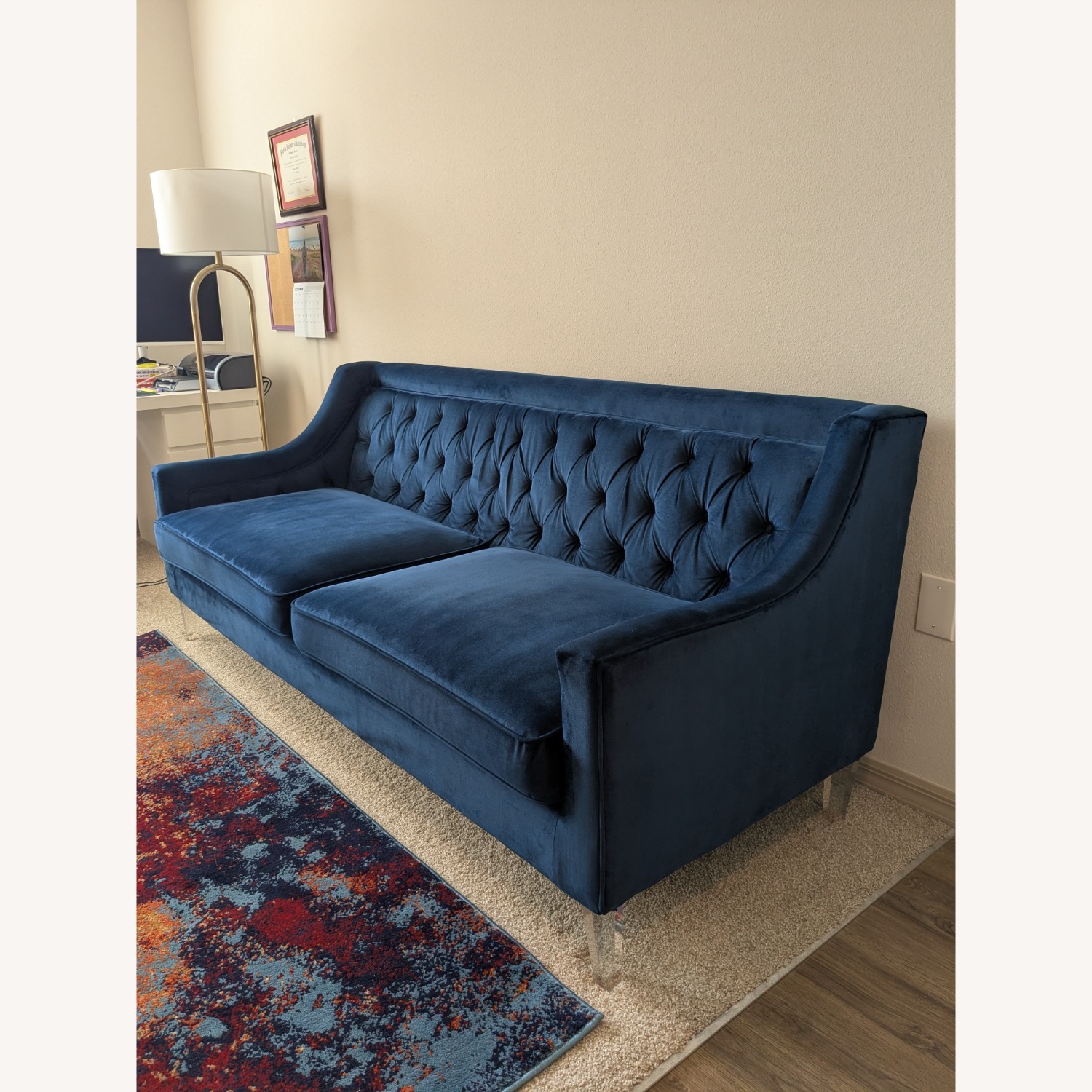 American Signature Blue Velvet Tufted Sofa - image-3