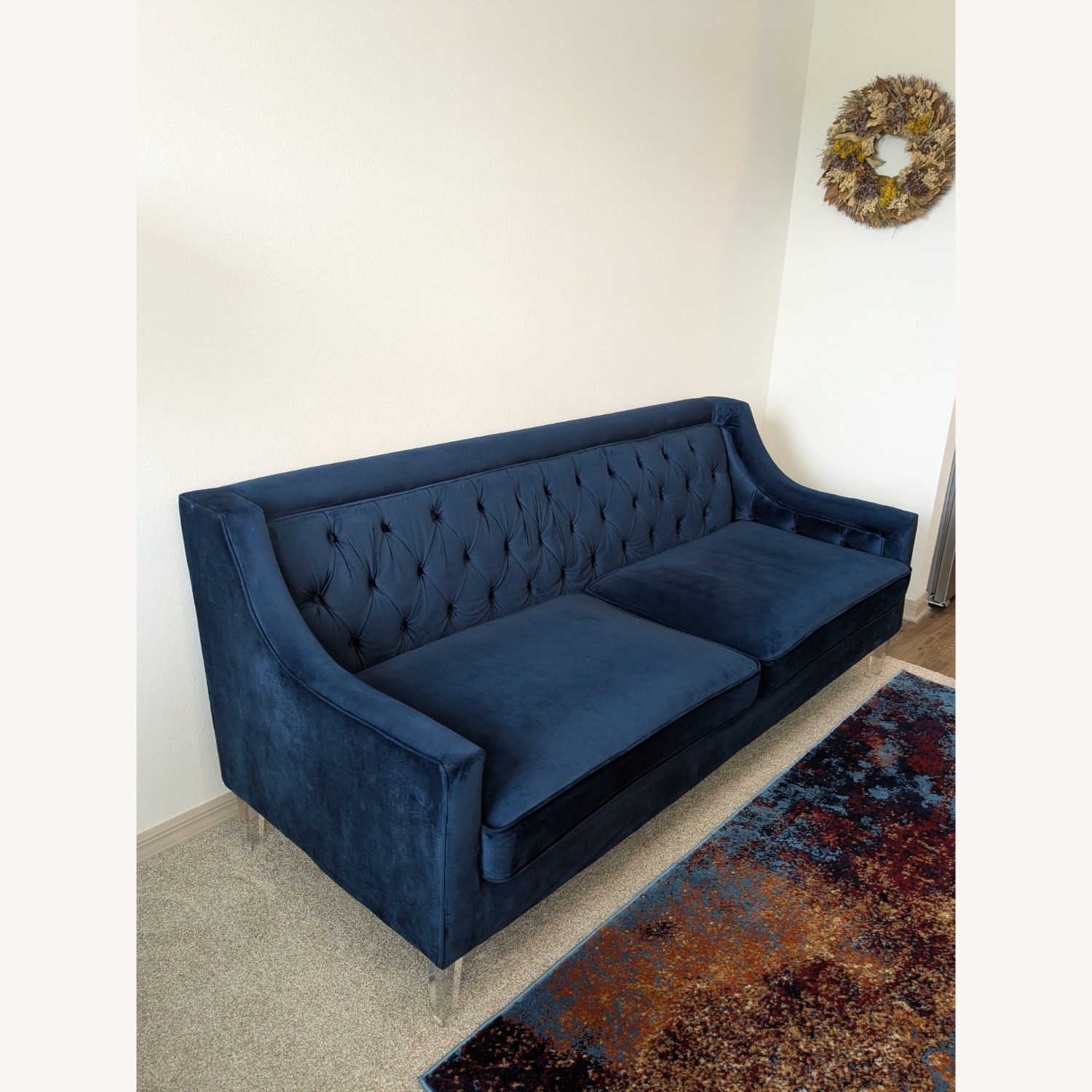 American Signature Blue Velvet Tufted Sofa - image-4