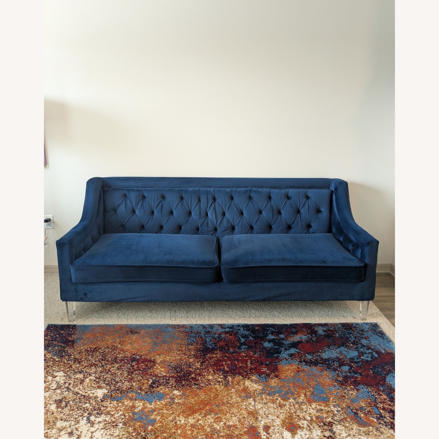 American Signature Blue Velvet Tufted Sofa - image-1