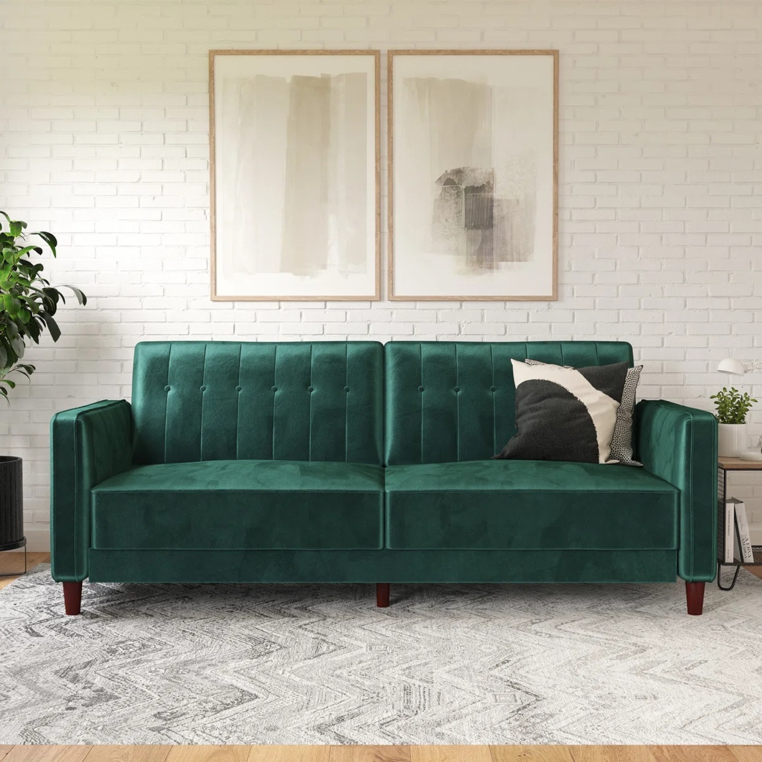 Mercury Row Perdue Green Velvet Sleeper Sofa - image-4