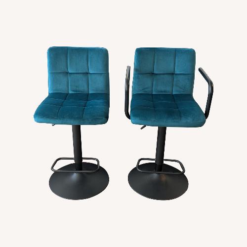 Used Teal Velvet Counter-Height Swivel Barstools for sale on AptDeco