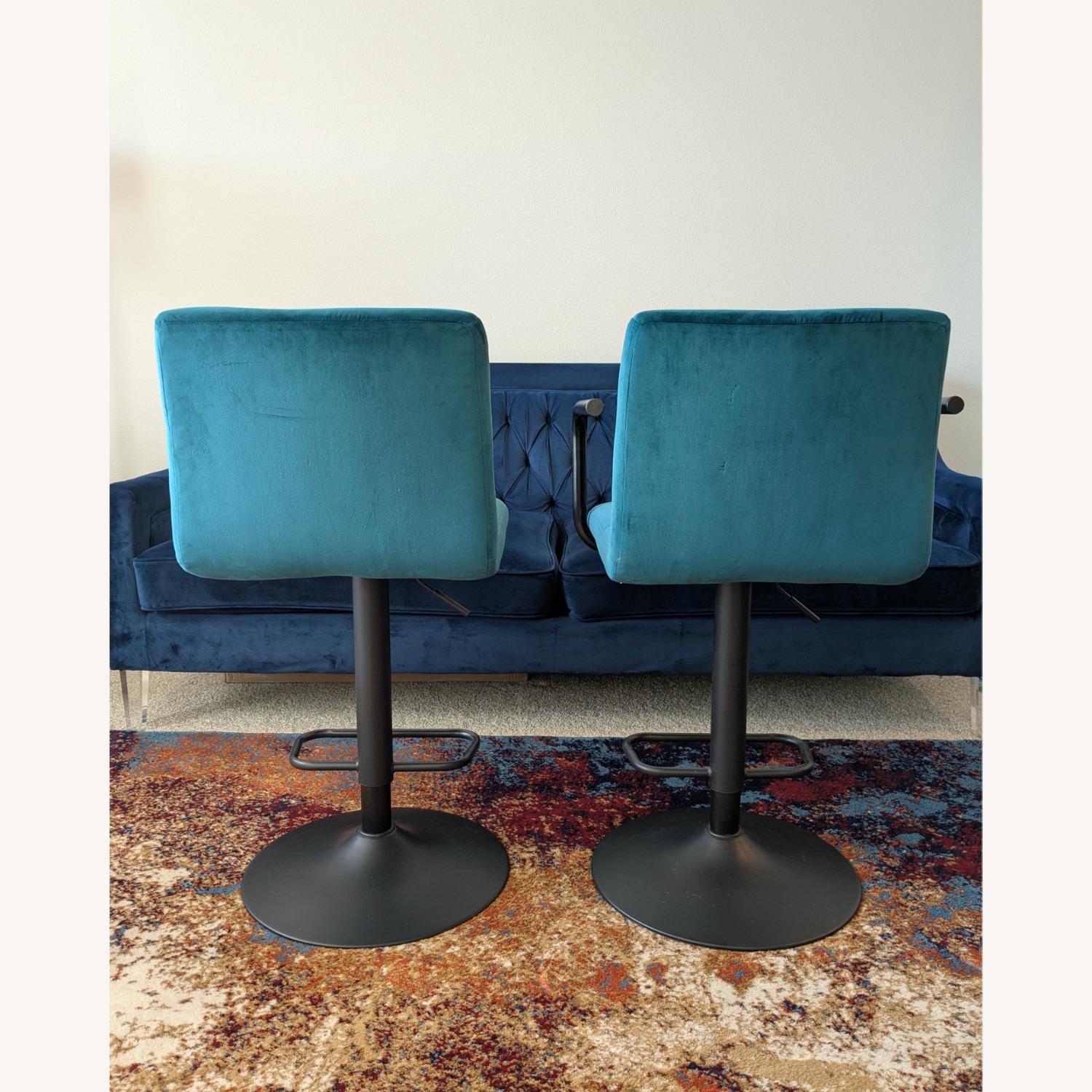 Teal Velvet Counter-Height Swivel Barstools - image-2