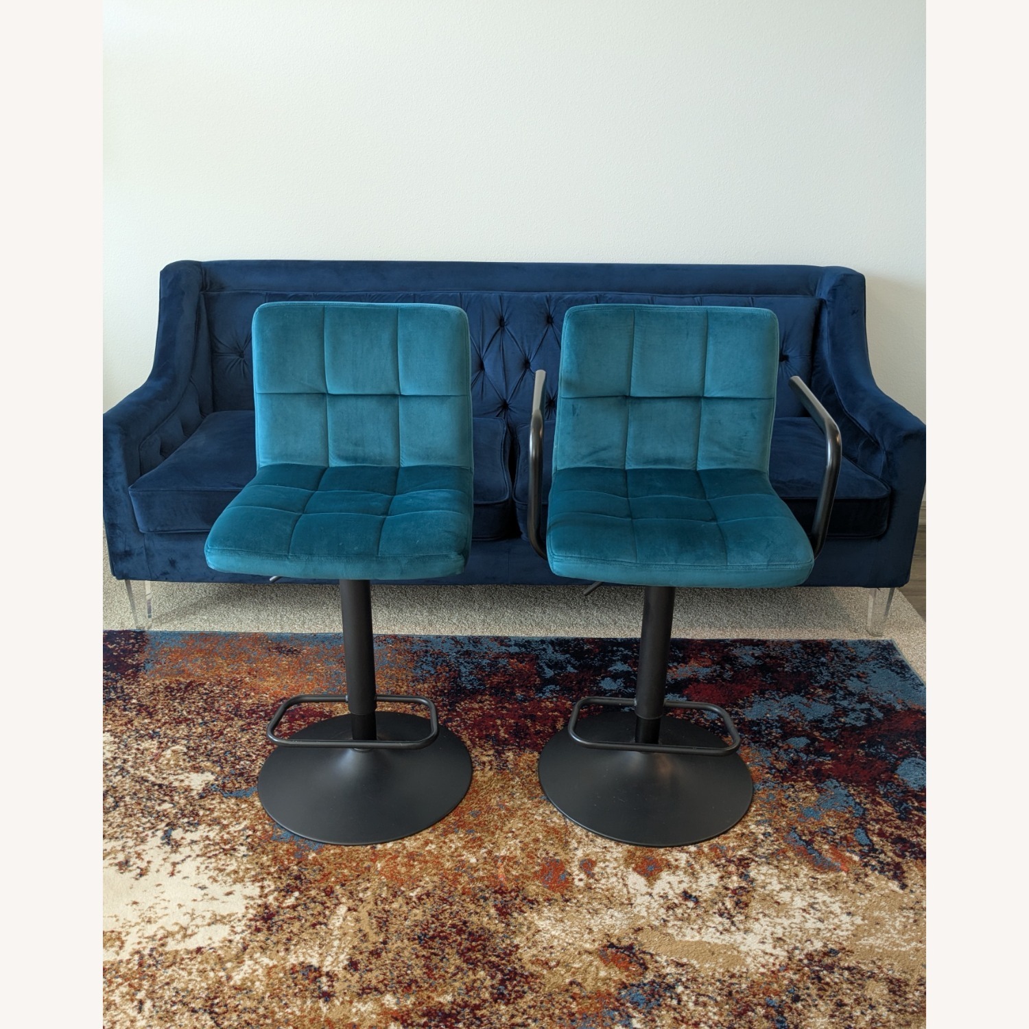 Teal Velvet Counter-Height Swivel Barstools - image-1