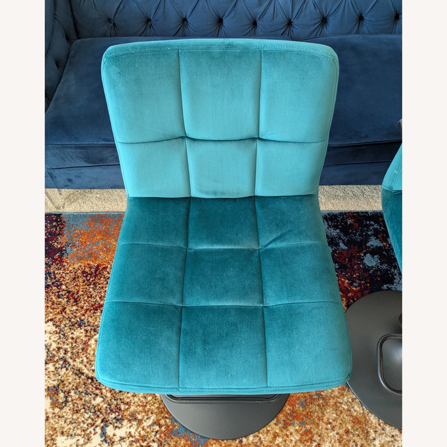 Teal Velvet Counter-Height Swivel Barstools - image-5