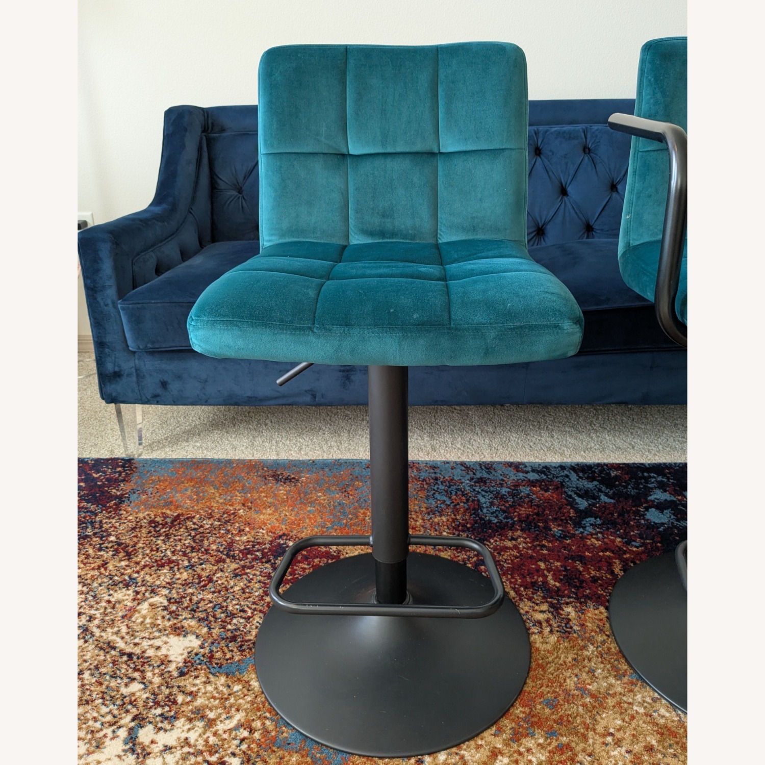 Teal Velvet Counter-Height Swivel Barstools - image-4