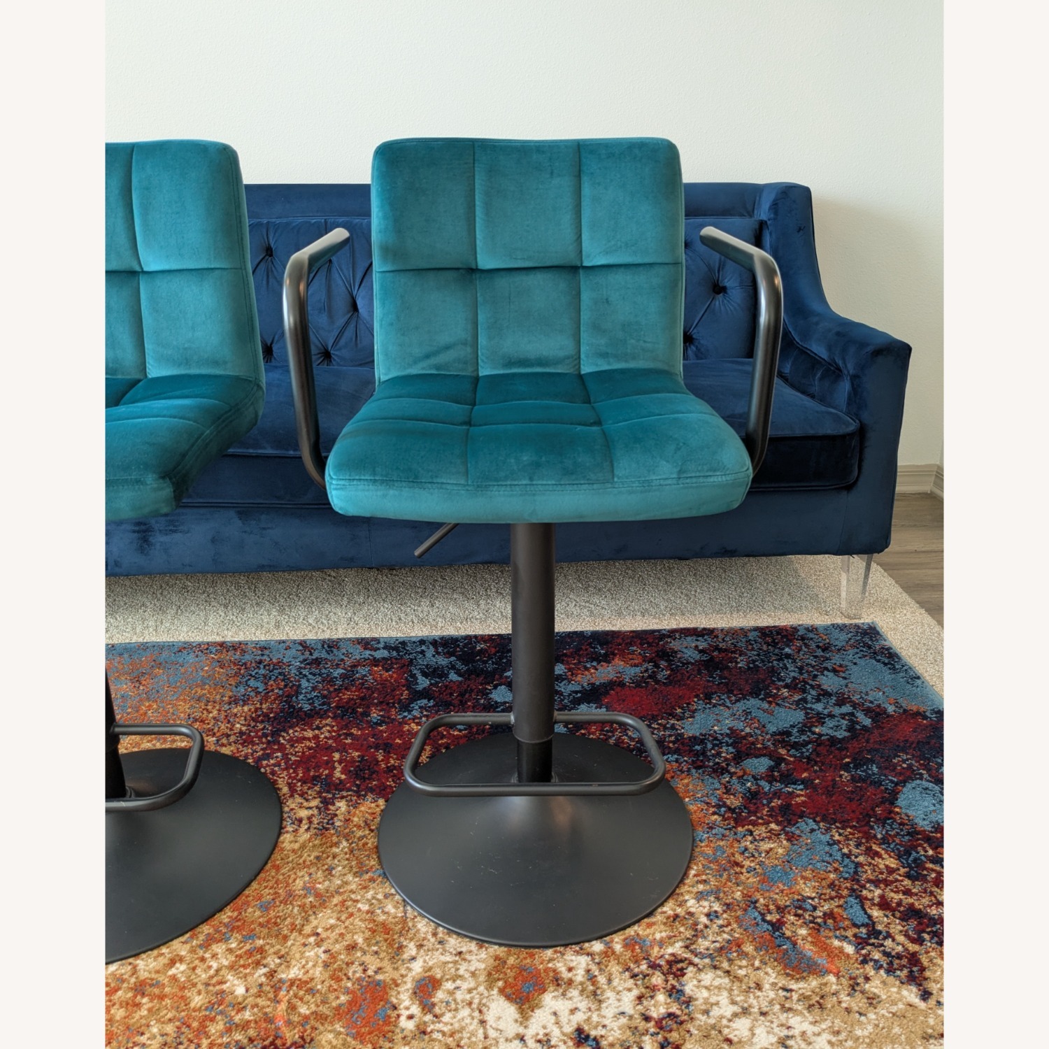 Teal Velvet Counter-Height Swivel Barstools - image-3