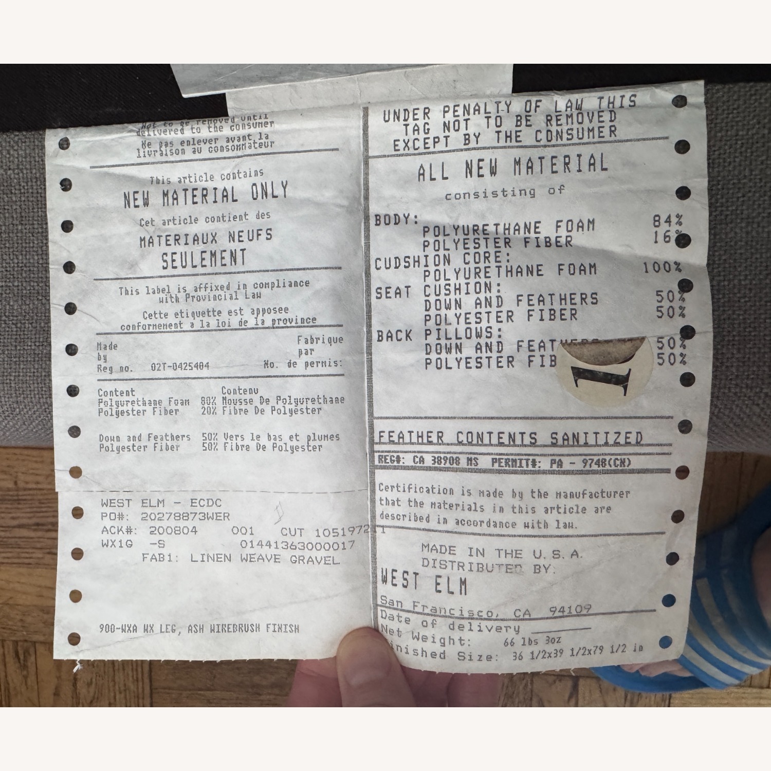 West Elm Dark Gray Linen 3+ Seater Sofa - image-5