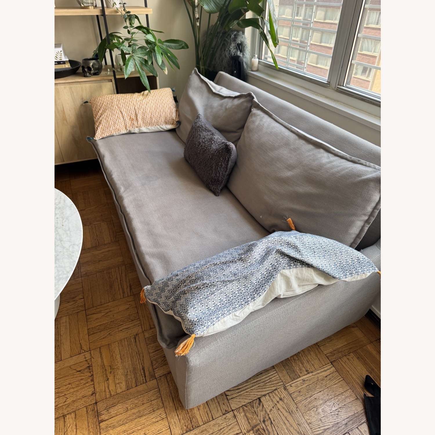 West Elm Dark Gray Linen 3+ Seater Sofa - image-2