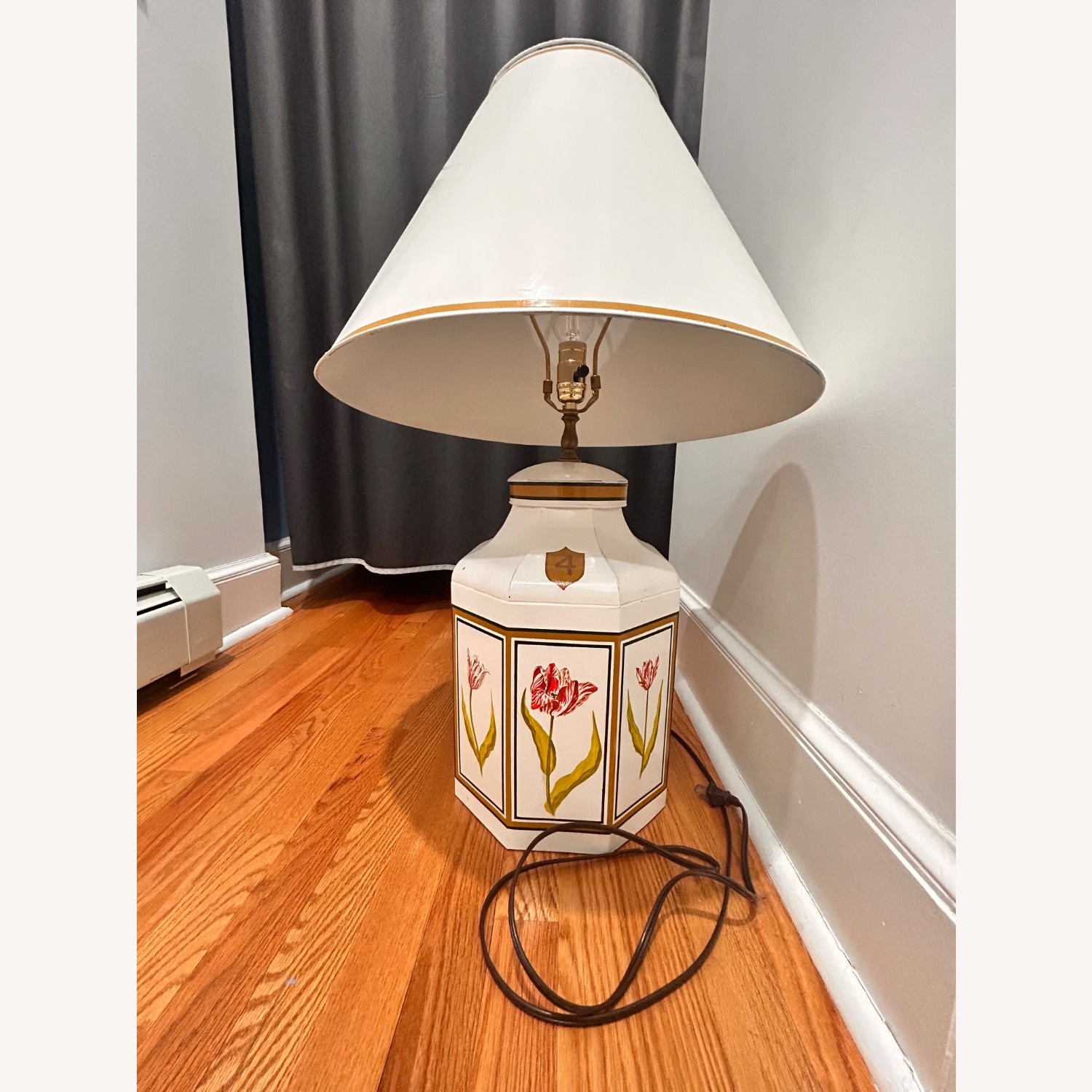 Vintage Hand Painted White Metal Table Lamp - image-2