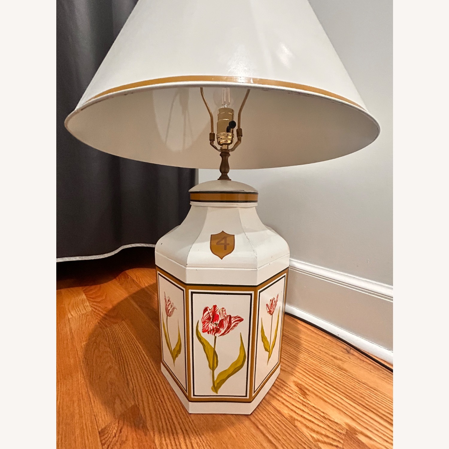 Vintage Hand Painted White Metal Table Lamp - image-1