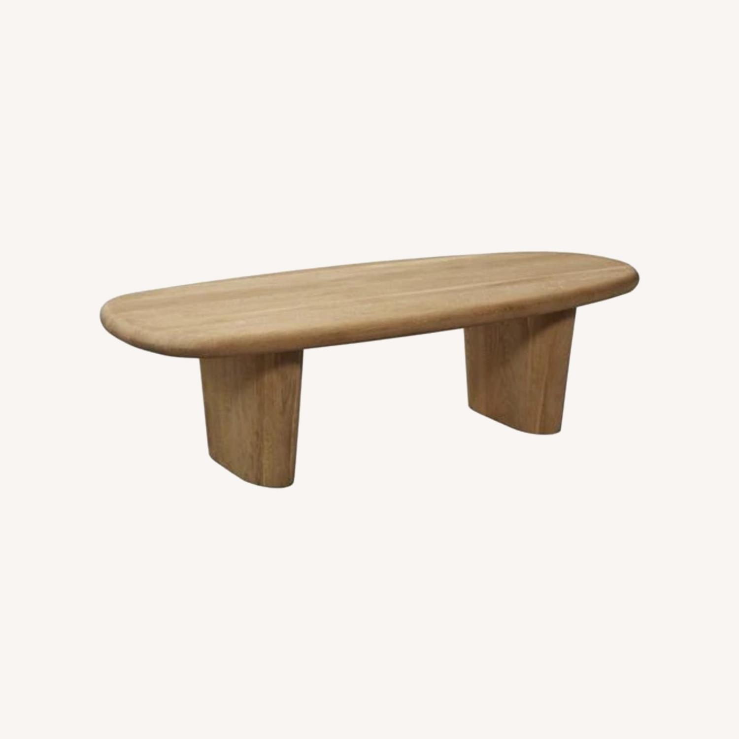 Kathy Kuo Home Laura Natural Oak Wood Round Edge Oval Coffee Table - image-0