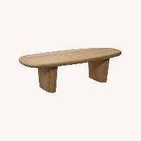 Kathy Kuo Home Laura Natural Oak Wood Round Edge Oval Coffee Table