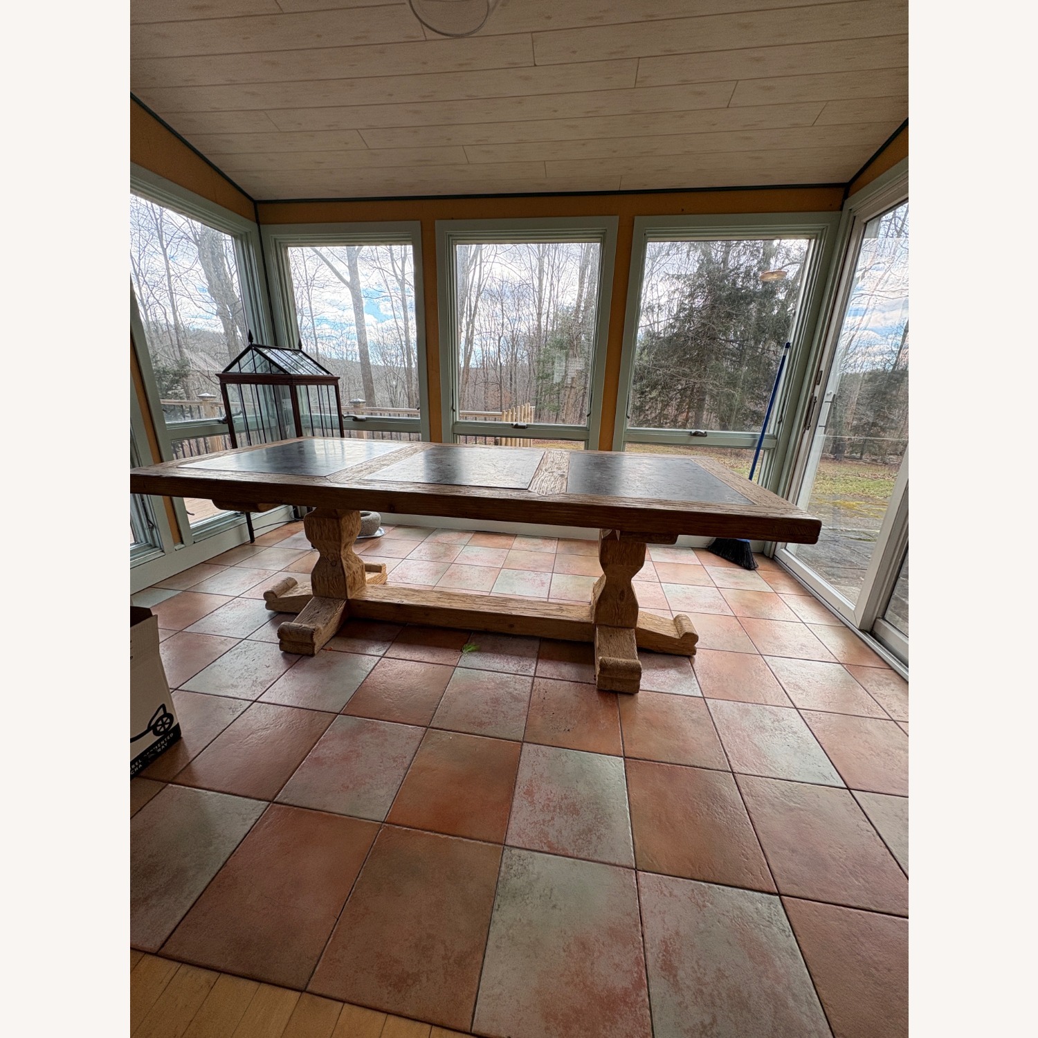  Restoration Hardaware Wood & Bluestone  Dining Room Table - image-1