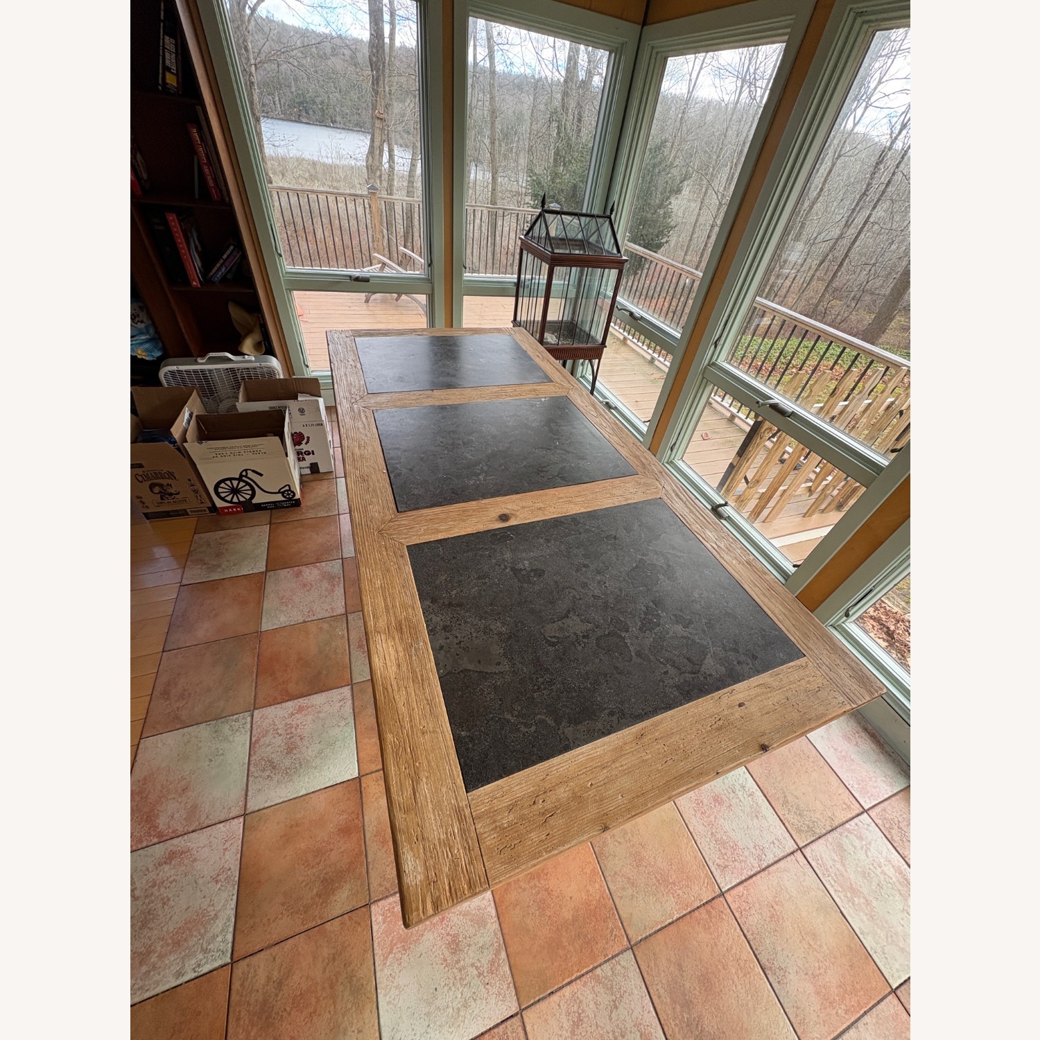  Restoration Hardaware Wood & Bluestone  Dining Room Table - image-2