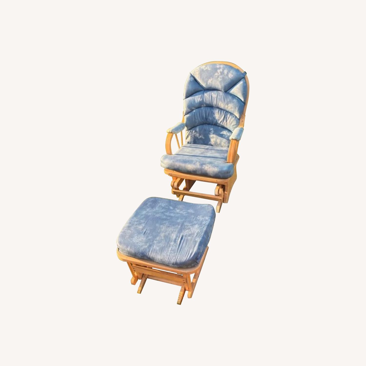 Raymour & Flanigan Blue Ottoman + Chair - image-0