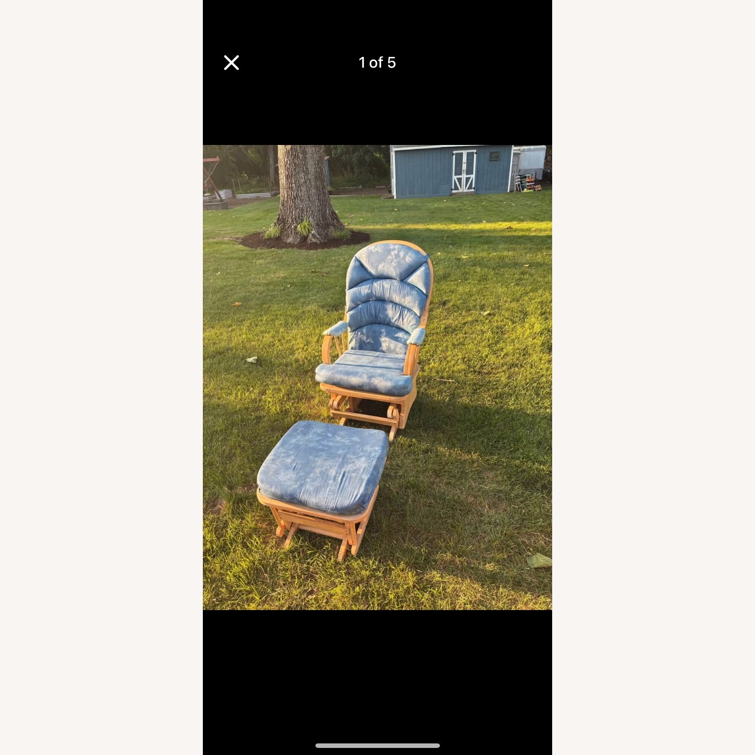 Raymour & Flanigan Blue Ottoman + Chair - image-1