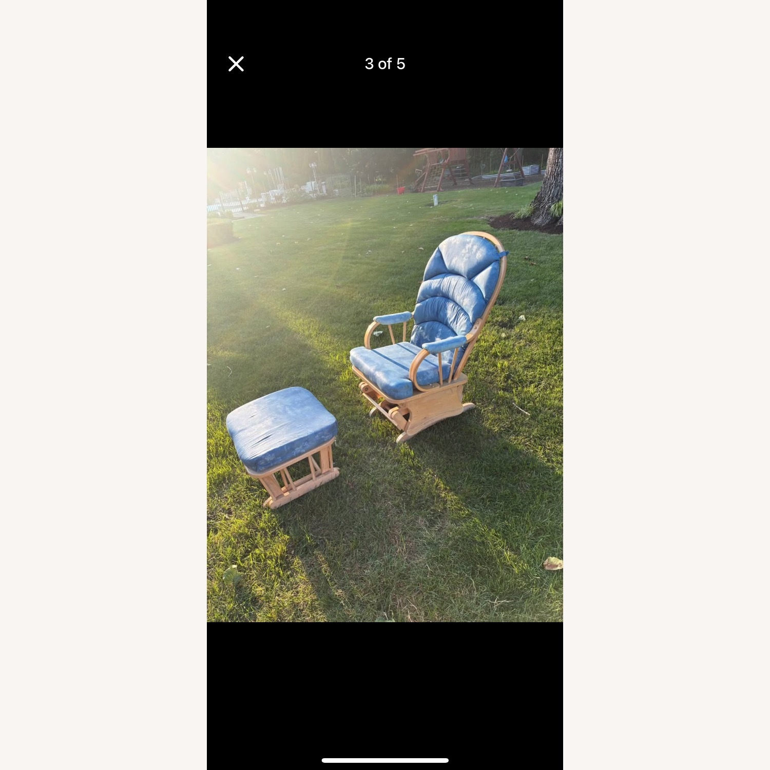 Raymour & Flanigan Blue Ottoman + Chair - image-3