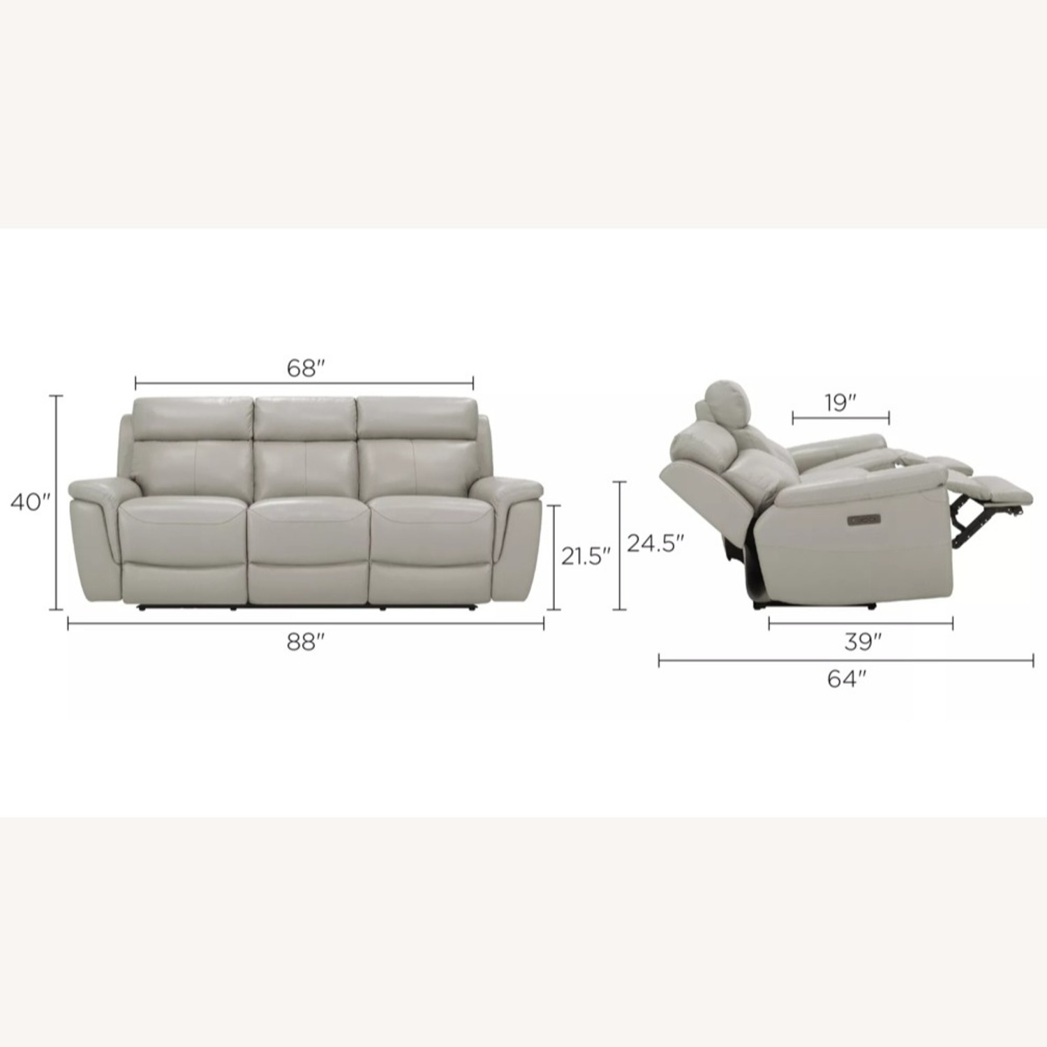 Raymour & Flanigan Light Gray Leather 3+ Seater Sofa - image-2