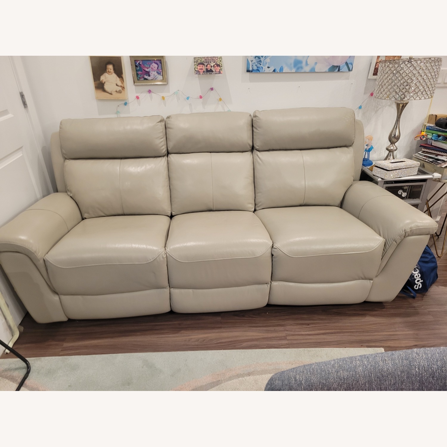 Raymour & Flanigan Light Gray Leather 3+ Seater Sofa - image-1
