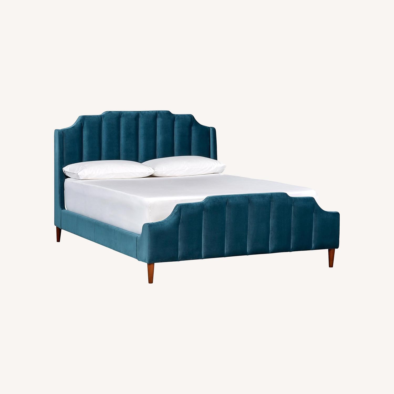 Anthropologie Blue Velvet King Bed - image-0