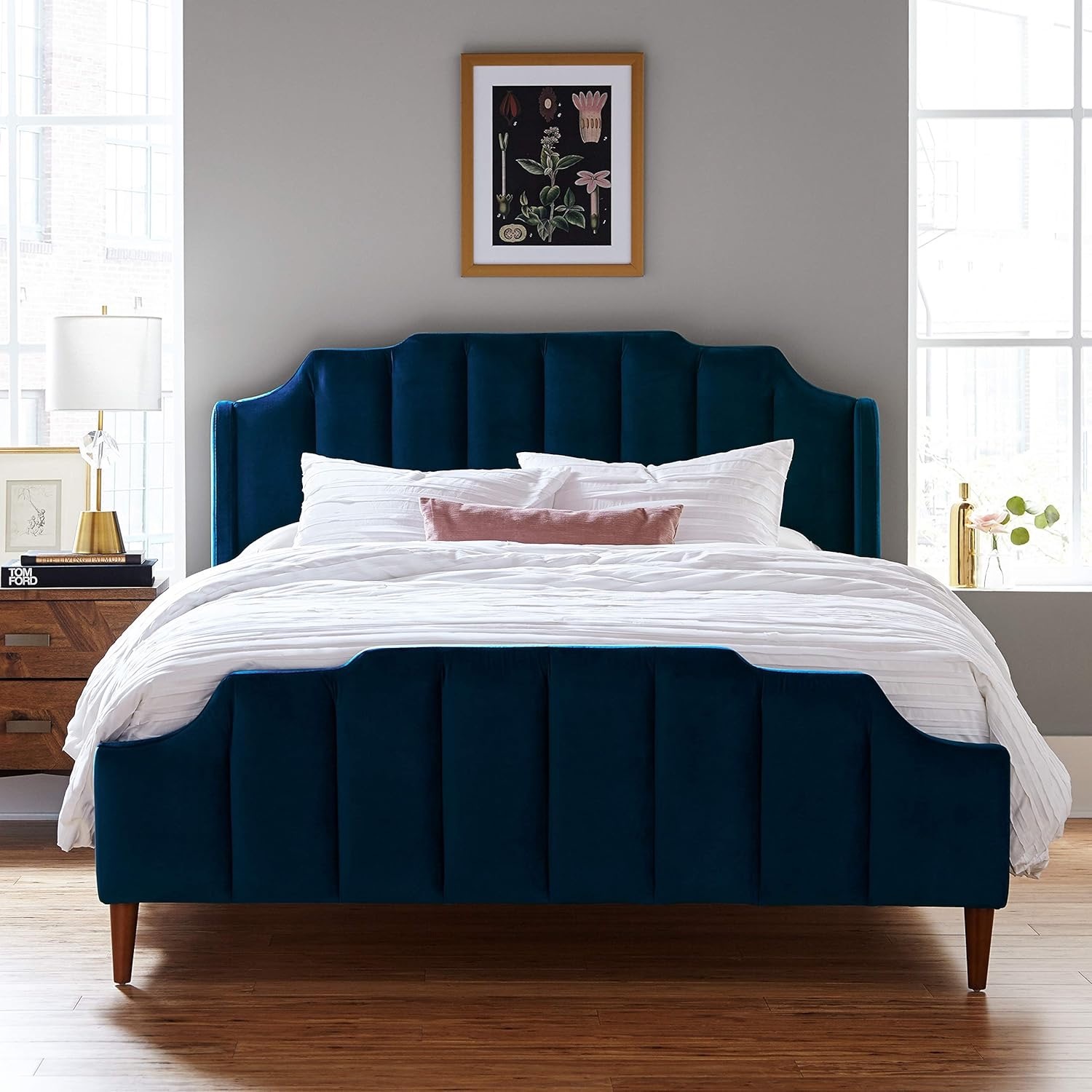 Anthropologie Blue Velvet King Bed - image-5