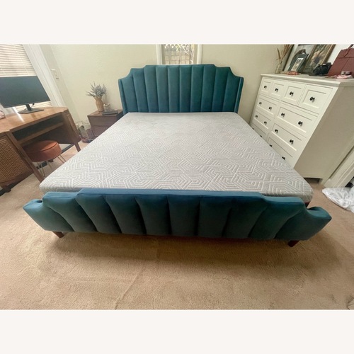 Used Anthropologie Blue Velvet King Bed for sale on AptDeco