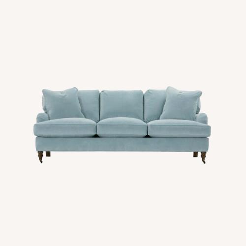 Used One King's Lane Blue Velvet 3+ Seater Sofa for sale on AptDeco
