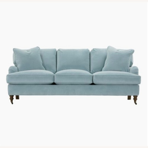 Used One King's Lane Blue Velvet 3+ Seater Sofa for sale on AptDeco
