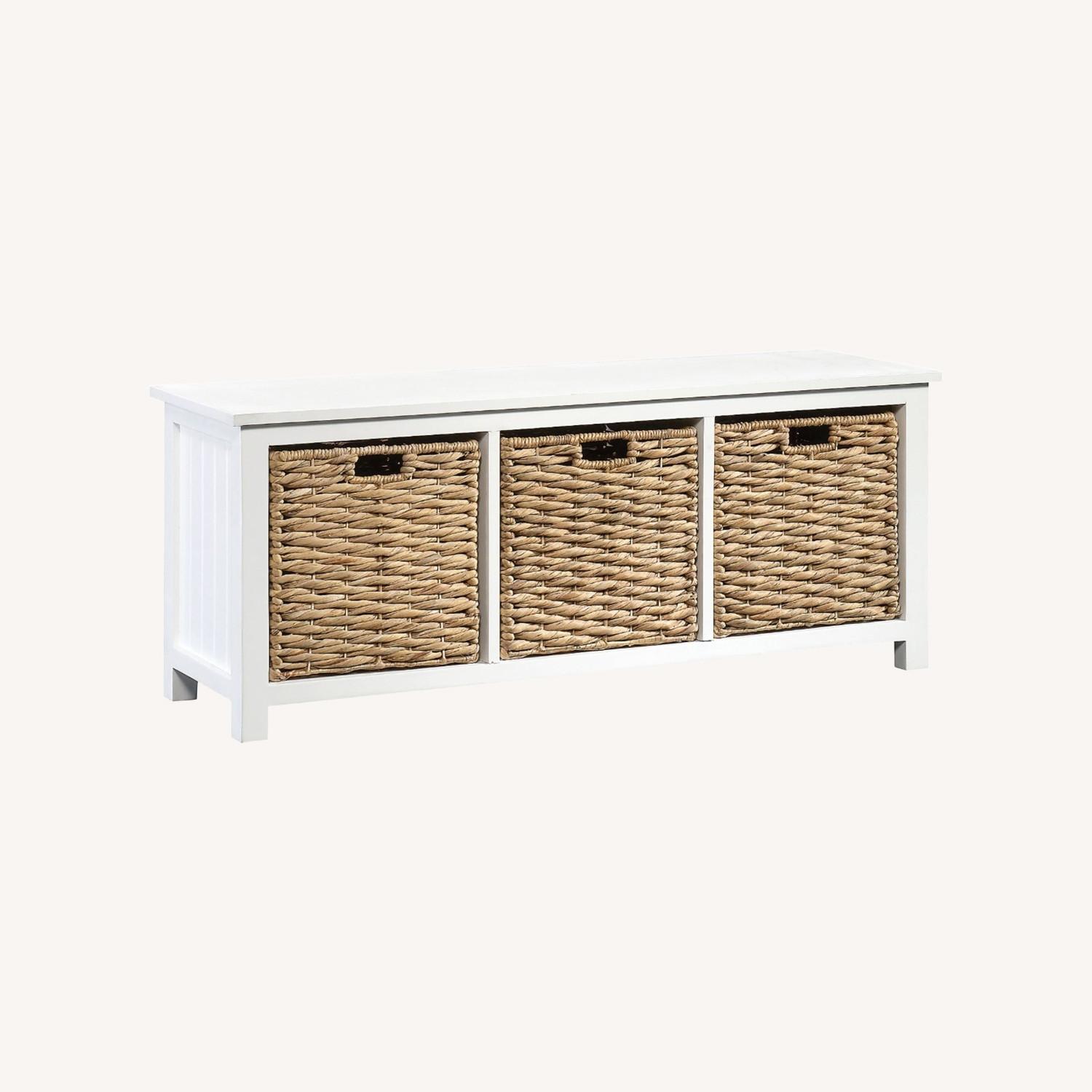 Lowe's White Wood Entry Storage Bench with Wicker Baskets - image-0