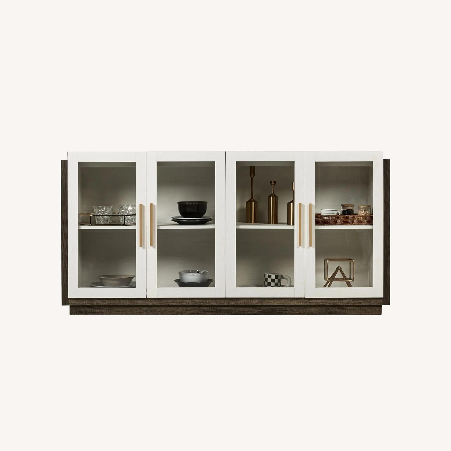 LED Wooden Buffet Cabinet with 4 Glass Doors - image-0