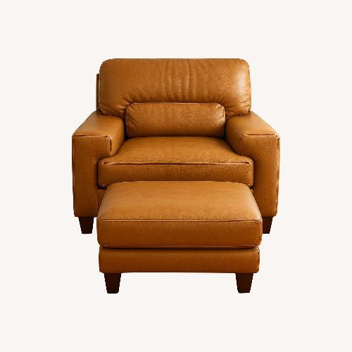 Used Oak Leather Chair + Ottoman for sale on AptDeco