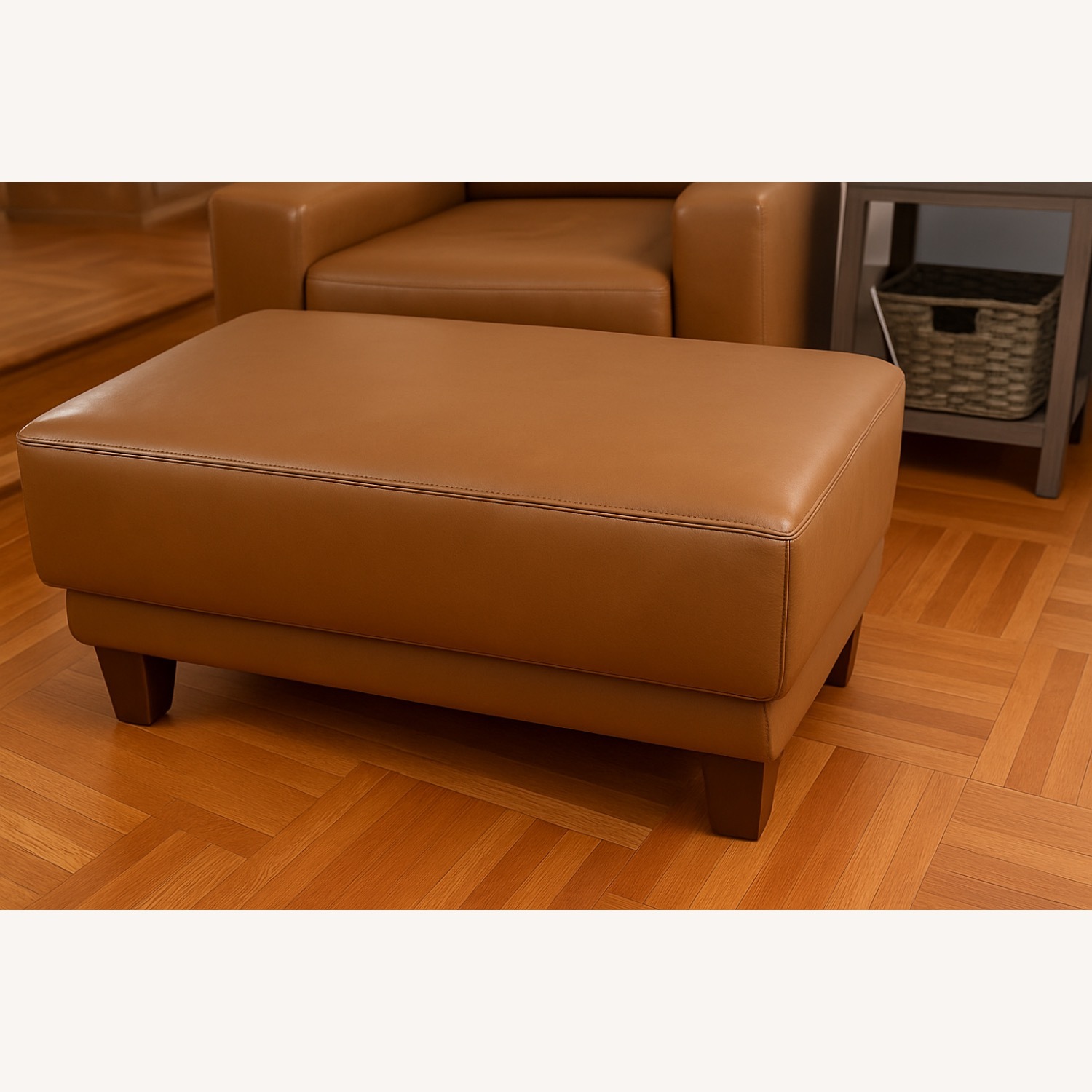 Oak Leather Chair + Ottoman - image-5