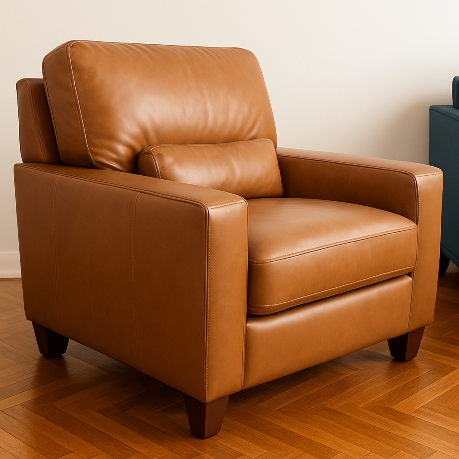 Oak Leather Chair + Ottoman - image-6