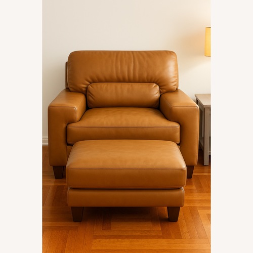 Used Oak Leather Chair + Ottoman for sale on AptDeco